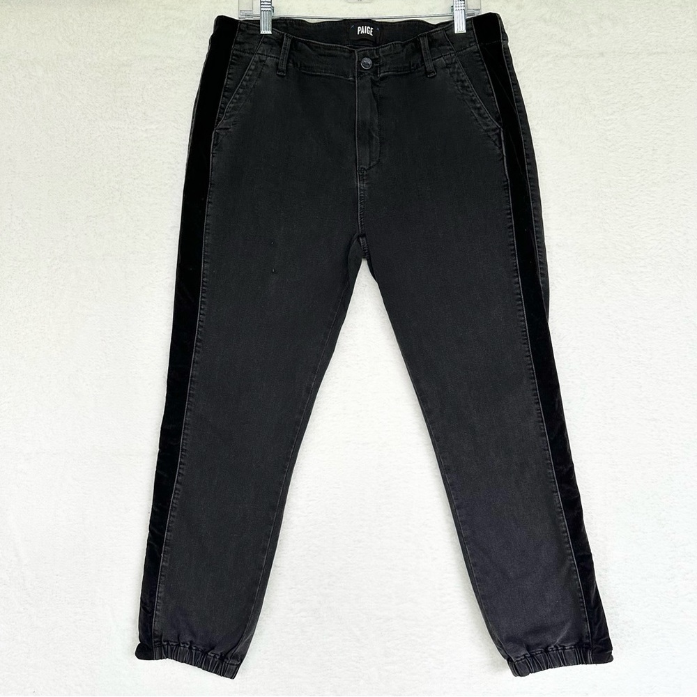 Paige Anthropologie Mayslie Jeans Joggers Size 32 gray/black with velvet stripe